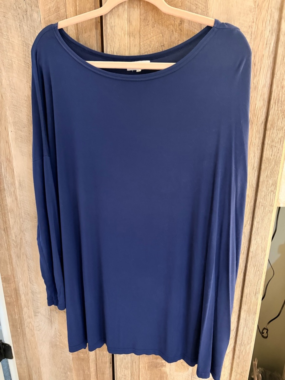 Piko 1988 Large long sleeve blue  deep navy Scoop Neck Top Tunic bamboo spandex